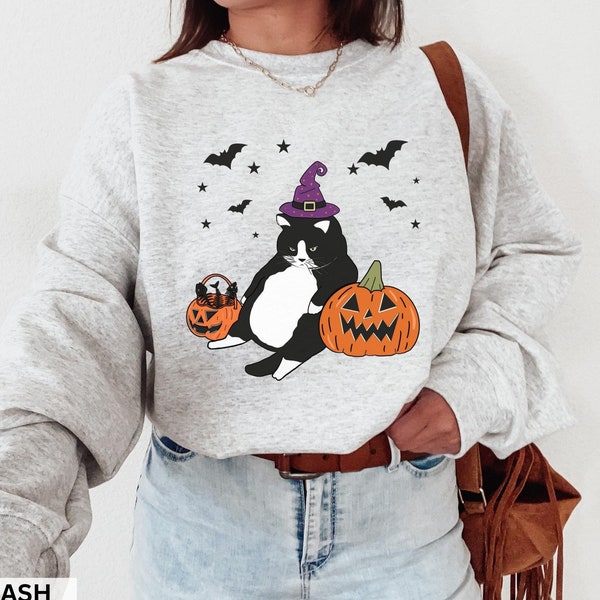 Sweatshirt Adorable Chat Halloween Pour Femmes Et Filles - Imprimé Chats Fun