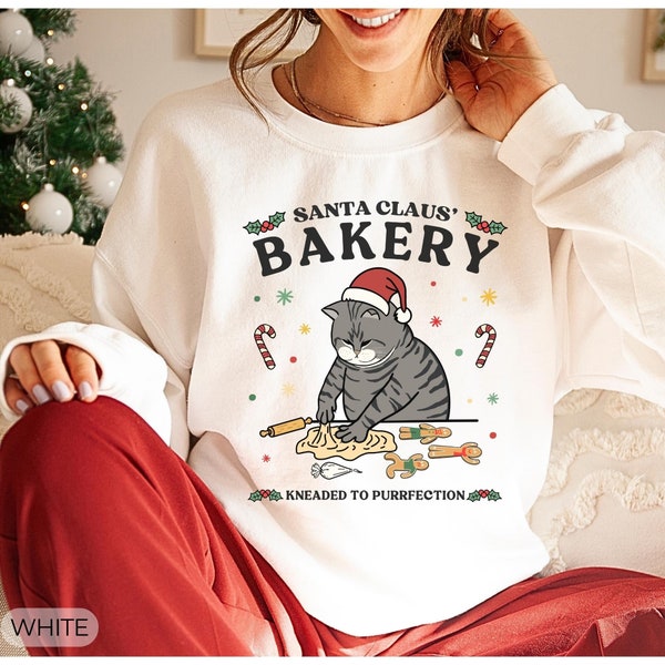 Ugly Christmas Cat Sweater, Santa Claus Bakery, Funny Xmas Gift, Cat Owner Gift, Cat Sweatshirt, Cat Mom, Cat Dad, Cat Gift, Christmas Chonk