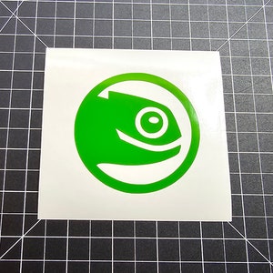 May include: Green vinyl sticker with a white outline of a chameleon's head inside a circle.