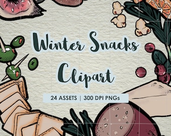 Winter Charcuterie Snacks Clip Art Asset Pack | PNG Transparent | Colored Files | 24 Assets