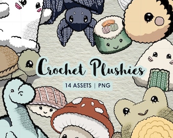 Crochet Plushie Illustrations Asset Pack of 14 PNGs for Small Businesses and Crochet Enthusiasts