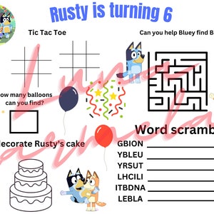 Kids&#39; Birthday Party Placemat Activity Sheet, Custom Birthday Favor Printable - ANY THEME
