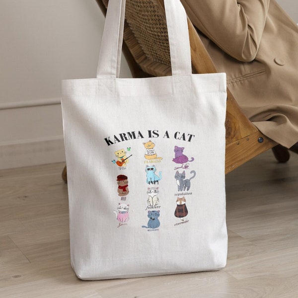 Karma is a Cat Cotton Canvas Tote Bag | Taylor Swift Tote Bag | Taylor Swift Music Albums Tote Bag