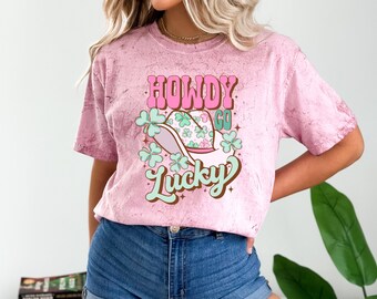 Comfort Colors Howdy Go Lucky Shirt, St. Patty&#39;s T-Shirt, Cute St. Patty&#39;s Day Tee ,St. Patrick&#39;s Day Shirt, Retro Tee, Western Tee, Womens