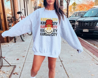 Chiefs Leopard Beanie Sweatshirt, Kansas City Unisex, KC Sweatshirts, Cute Kansas City Shirts, Retro Kansas City Sweater, KC Tees