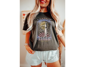 Comfort Kleuren Dierenriem Weegschaal Vintage Tee, Hemelse Weegschaal Shirt Trendy Oversized Tee, Astrologie T Shirt, Zodiac Verjaardagscadeau voor Weegschaal