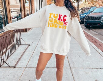 Fukc Around and Discover Out, Kansas City Football, Felpa Heart Kansas City Chiefs, Girocollo Kansas City, Felpa Kansas City Football