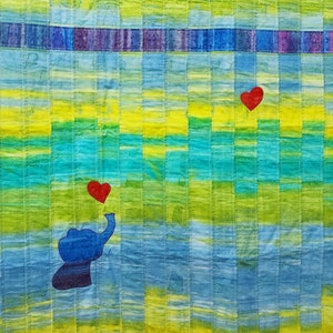 Blue, Green and Yellow Baby Elephant Blowing Hearts Quilt
