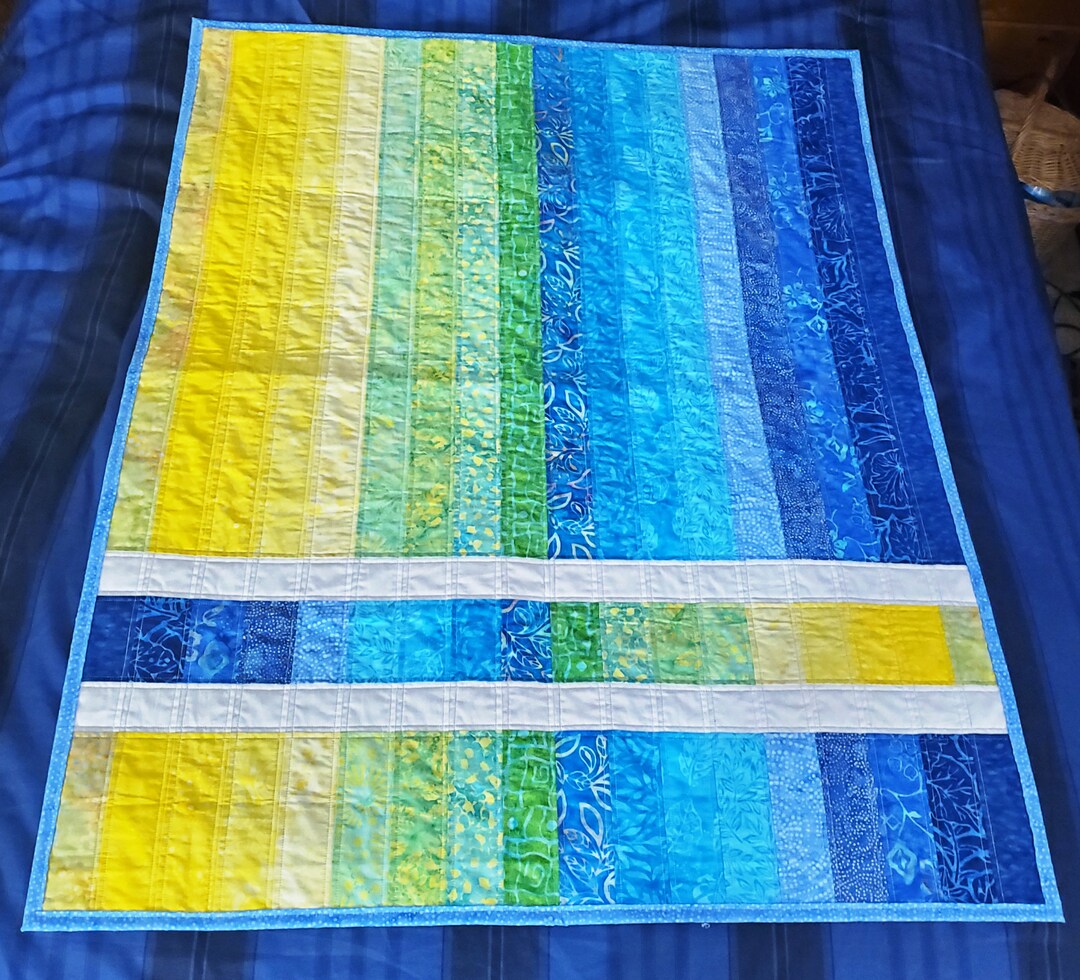 Quilted Blue and Yellow Batik Printed Baby Blanket Etsy