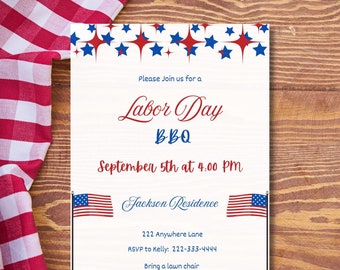 Labor Day BBQ Invitation Template: Patriotic Picnic, Editable 5x7 (Instant Download)