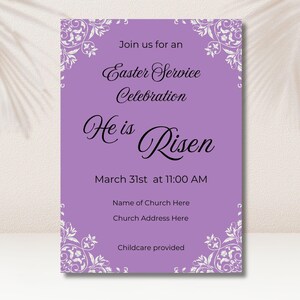 Easter Service Celebration Invitation-He Is Risen-5x7-INSTANT DOWNLOAD-Editable-Printable-Easter-Easter church service invitation-religious