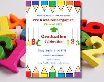 Invitación editable para graduación de preescolar - Graduación de preescolar - Invitación para graduación de preescolar - DESCARGA INSTANTÁNEA - Imprimible - 5x7
