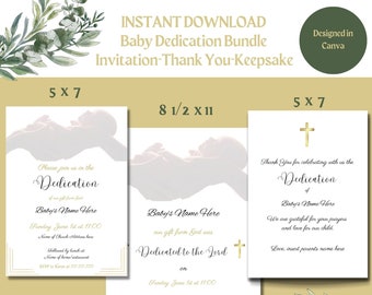 Baby Dedication Invitation Set: Editable Template, Thank You Card