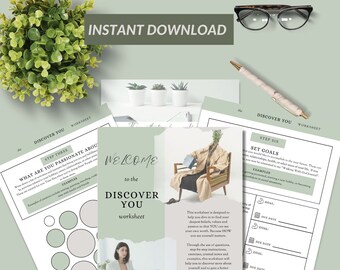 Self-Discovery Coaching Worksheet: Guided Questions, Goal Setting (Instant Download)