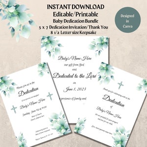 Baby Dedication Invitation-Thank You-Keepsake-Bundle-INSTANT DOWNLOAD-Editable-5x7 Invitation/Thank You, 8 1/2x11 keepsake, gender neutral