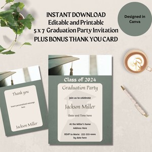 2024 Graduation Party Einladung Vorlage-Dankeschön-Karte- INSTANT DOWNLOAD-editierbar-printable-Klasse von 2024-Abiturienten-minimalistisch