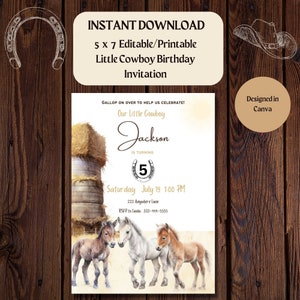 Our Little Cowboy Birthday Invitation-5x7-INSTANT DOWNLOAD-editable-printable-western-cowboy-little cowboy-farm- horses-cowboy ranch-any age