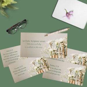 Paquete de tarjetas de las Escrituras imprimibles - conjunto de 50 DESCARGAS INSTANTE - tarjetas de visita- minimalista - floral- versos de memoria- digital - versículo de la Biblia