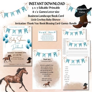 Editable Little Cowboy Baby Shower Invitation Bundle-Merci-Book Blessing Card Plus 3 Games-INSTANT DOWNLOAD-Imprimable-Western theme-Boy