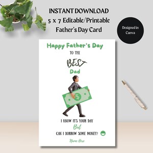 Bewerkbare grappige Happy Father's Day-kaart - 5x7-INSTANT DOWNLOAD-humoristische vader-leuke kaart voor papa-vadersdagkaart-kindervadersdagkaart