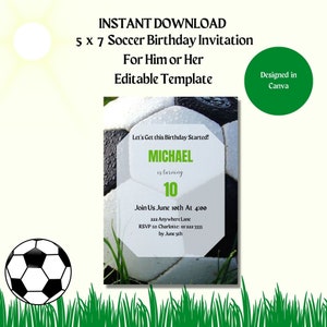 Soccer Birthday Party Invitation: Editable Template (Digital Download)