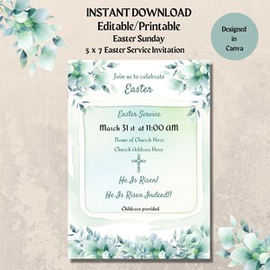 Easter Celebration Service Invitation-He Is Risen-INSTANT DOWNLOAD-Editable-Printable-Christian-Church service-5x7-Easter Sunday invite-teal