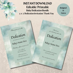 Teal Watercolor-Baby Dedication Invitation-Thank You-Bundle-INSTANT DOWNLOAD-Editable-Invitation & Thank You-Baptism-Church event-religious