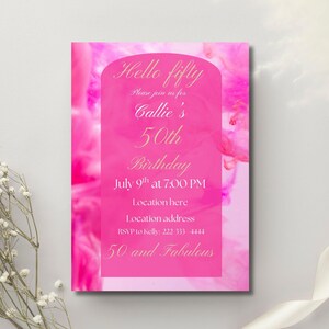 Fuschia 50th Birthday Invitation: Editable 5x7 Template (Digital Download