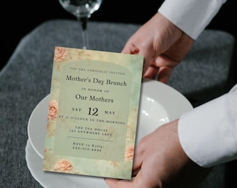 Vintage Mother's Day Brunch Invitation: Editable Floral Design (Digital Download)