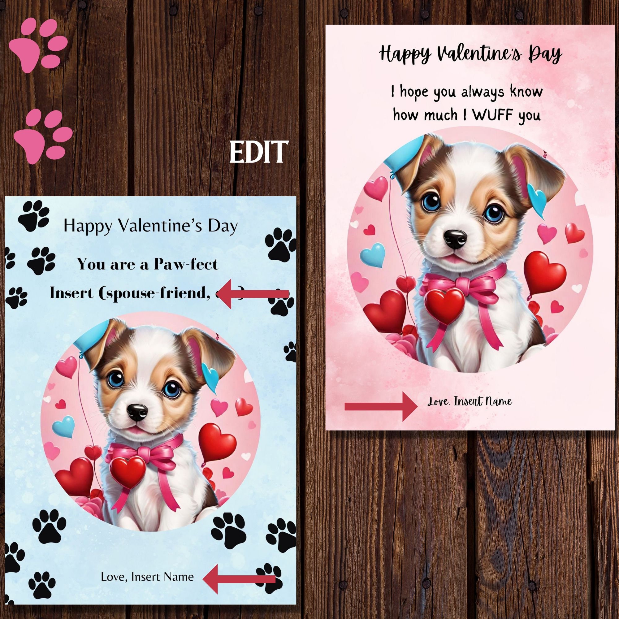 Editableprintable Doggie Valentine Card Bundle5x7instant Download