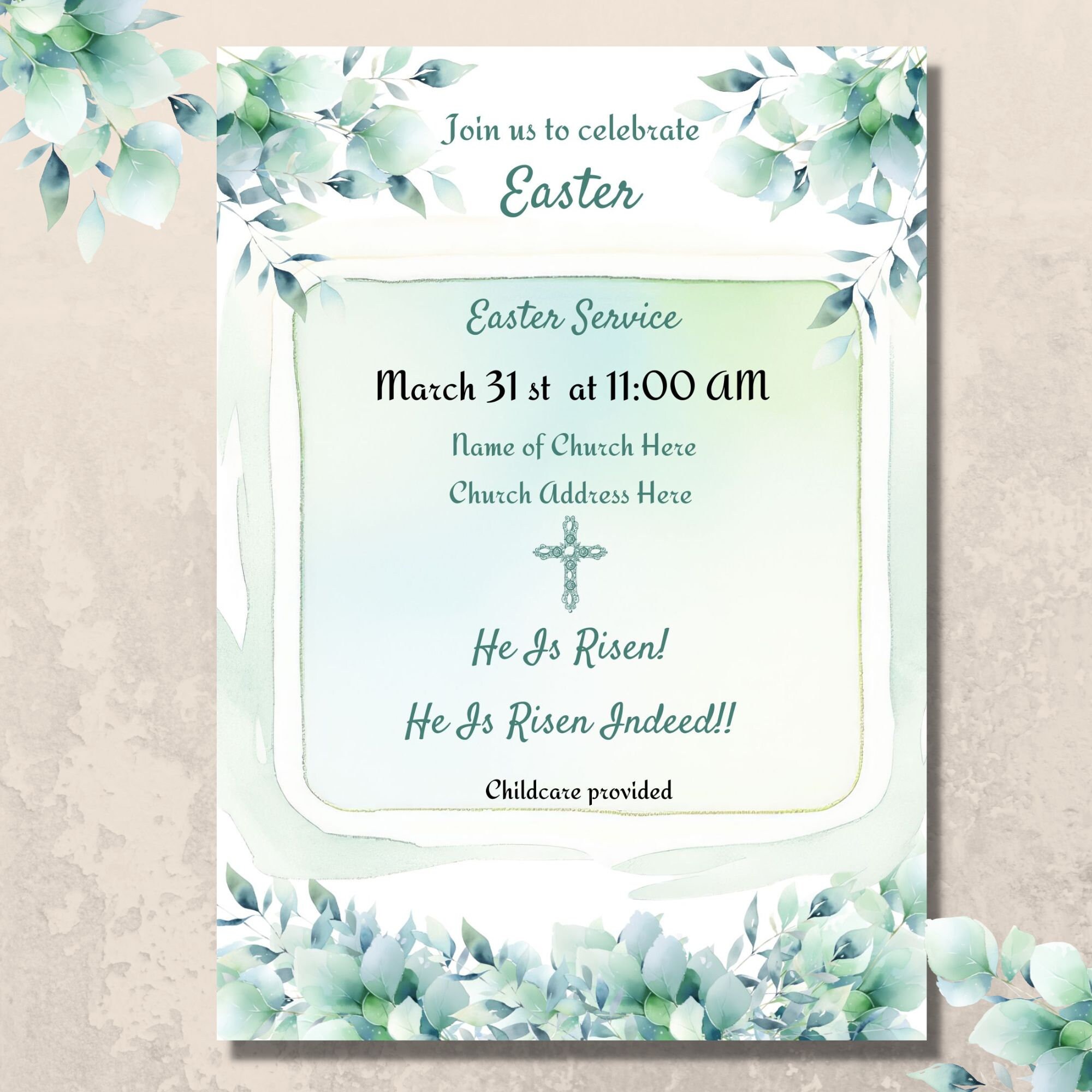 Easter Celebration Service Invitation-he is Risen-instant Download ...