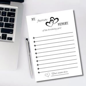 Mijn favoriete geheugenkaart-bewerkbare afdrukbare-5 x 7-INSTANT DOWNLOAD-Verjaardagsherinneringen-Vriendschappen-Deel je geheugen verjaardagskaart-verjaardagsmeisje