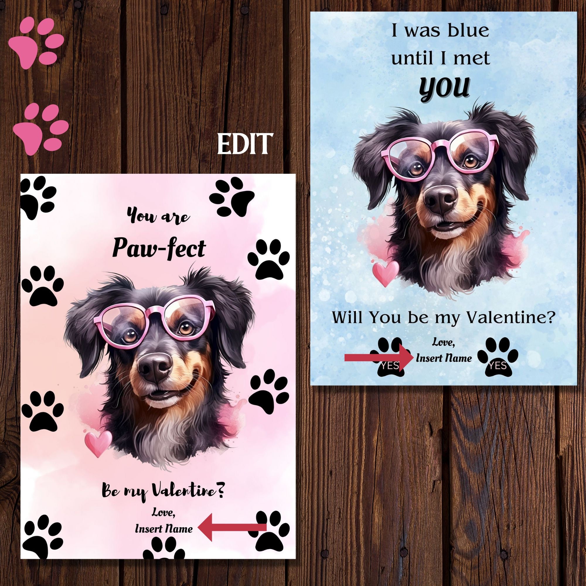 Editableprintable Doggie Valentine Card Bundle5x7instant Download