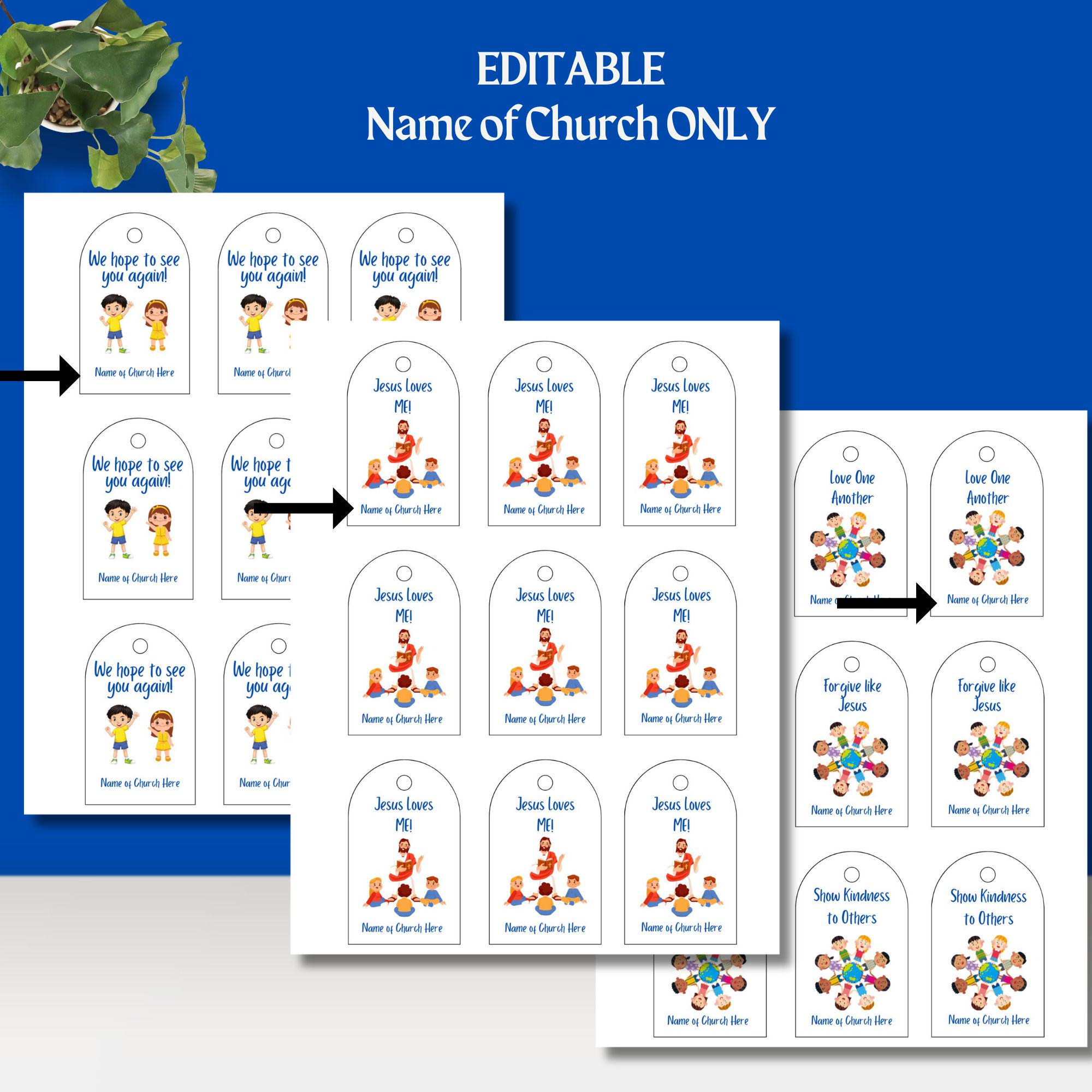 Sunday School Stickers or Tags-editable Church Name-printable-instant ...