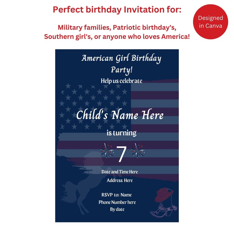 Editable American Girl Patriotic Birthday Invitation-instant Download ...