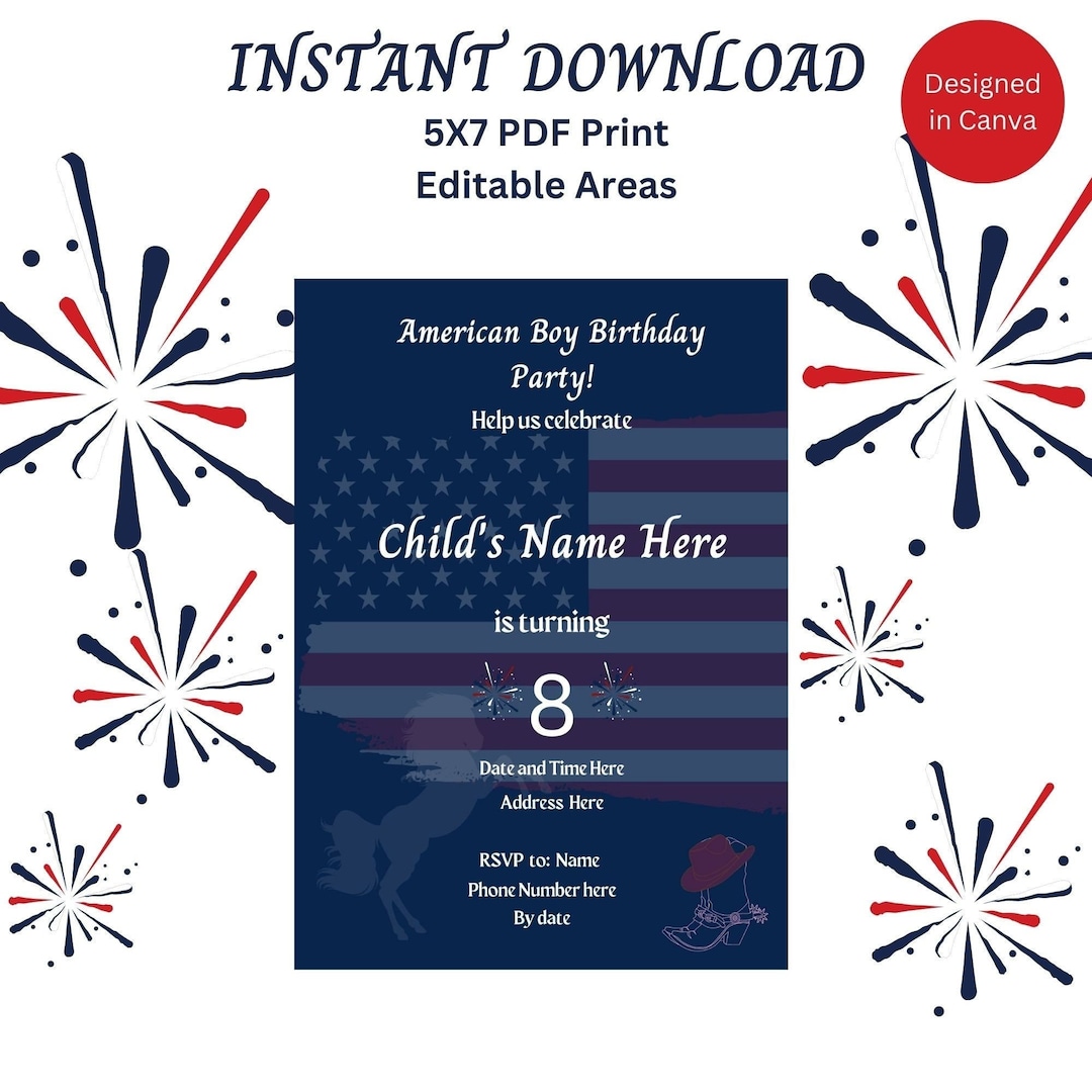 Editable American Boy Patriotic Birthday Invitation-instant Download ...