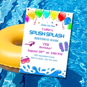 Splish Splash Pool Party Invitation: Editable Summer Birthday (5x7, Digital Download