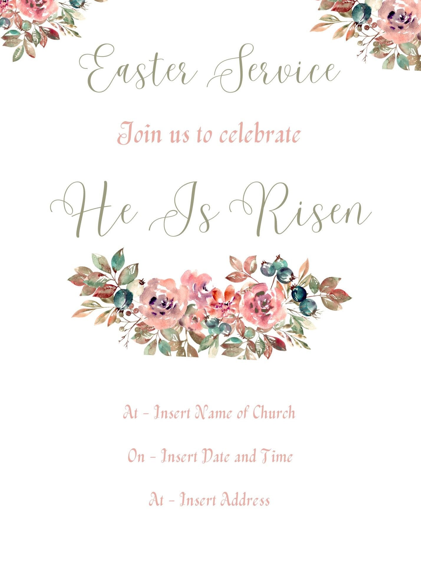 Easter Celebration Service Invitation-he is Risen-instant Download ...