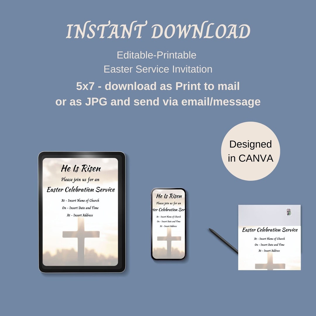 He is Risen Easter Service Celebration Invitation-instant Download ...
