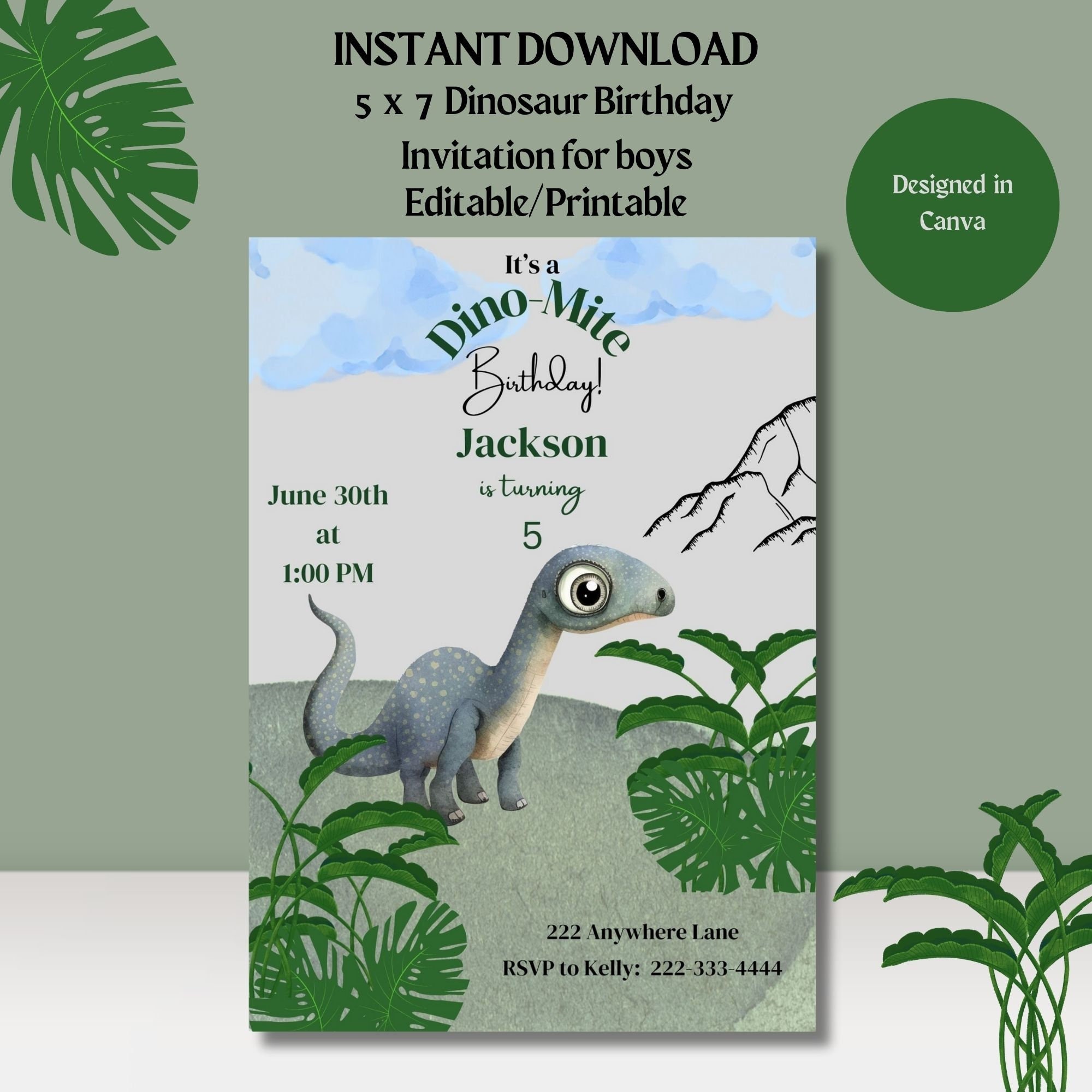 Asn Rda Invitation Dinosaur Birthday Invitation Template: Editable Dino Party (5x7 ...