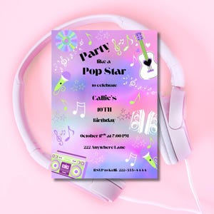 Party Like A Pop Star Birthday Invitation-INSTANT DOWNLOAD-editable-Printable-5x7-birthday girl-Pop Star Birthday-Pop Star Music Party