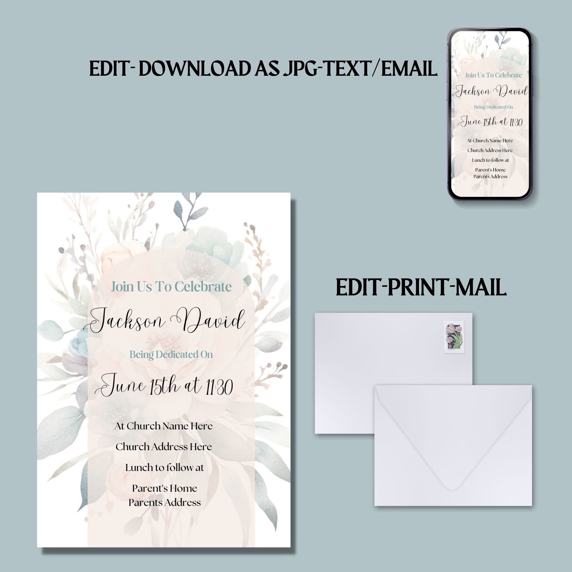 Baby's Dedication Editable Invitation-template-instant Download