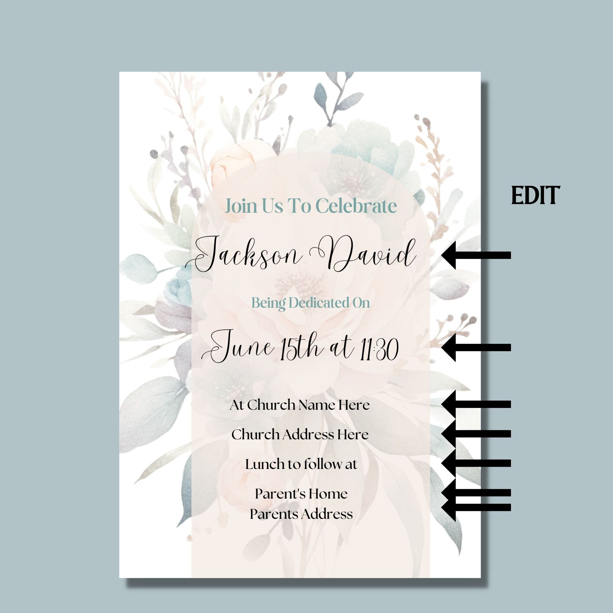 Baby's Dedication Editable Invitation-template-instant Download