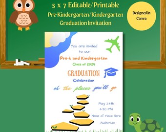 Invitación de graduación de preescolar editable-Graduación de jardín de infantes-Plantilla de invitación de graduación de preescolar-DESCARGA INSTANTE-5x7
