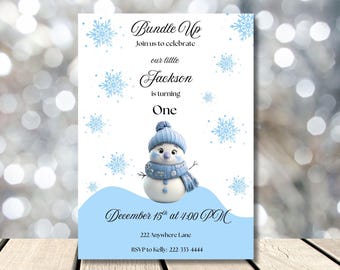 Snowman Invitation Birthday Party : Editable-Printable 5x7- Child's Winter Birthday (Instant Download)-Snow Boy-Christmas winter holiday
