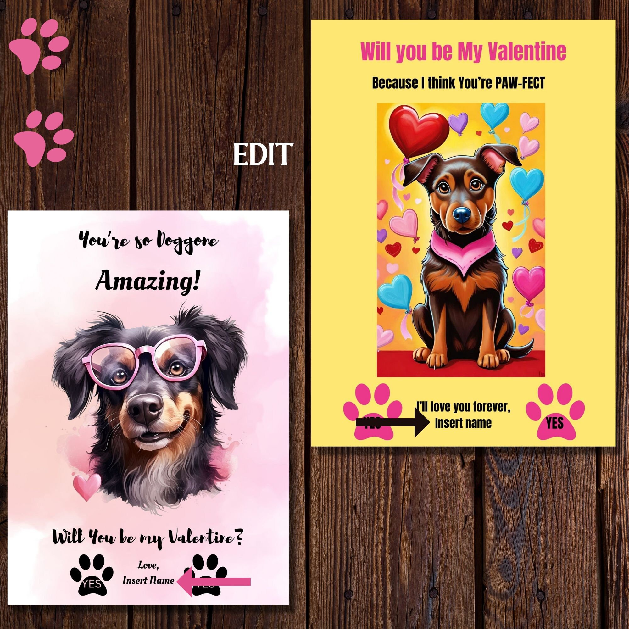 Editableprintable Doggie Valentine Card Bundle5x7instant Download