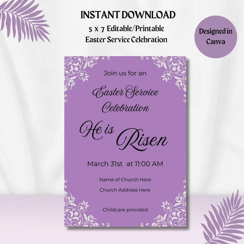Easter Service Celebration Invitation-he is Risen-5x7-instant Download ...