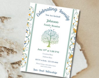Family Reunion Invitation-Editable Printable-5x7-INSTANT DOWNLOAD-Family picnic-Family tree-Family party-Family reunion-Reunion