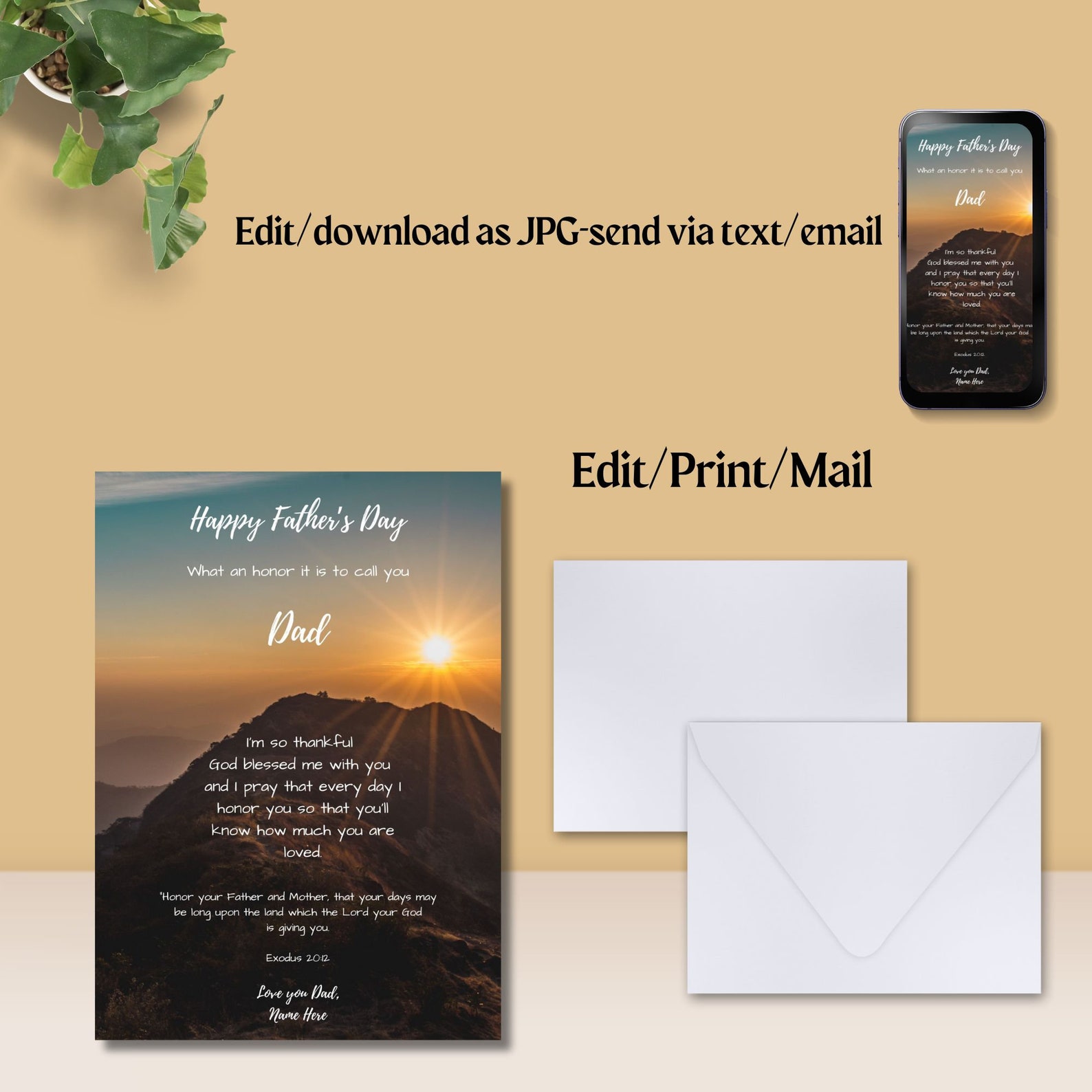 Editable Happy Father's Day Religious Card- 5x7-instant Download ...