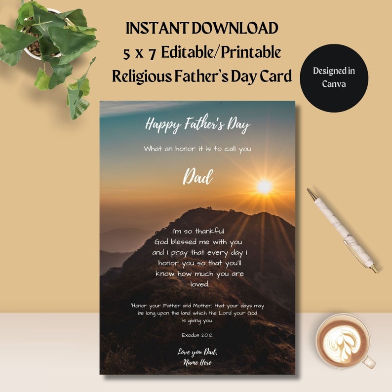 Editable Happy Father's Day Religious Card- 5x7-instant Download ...